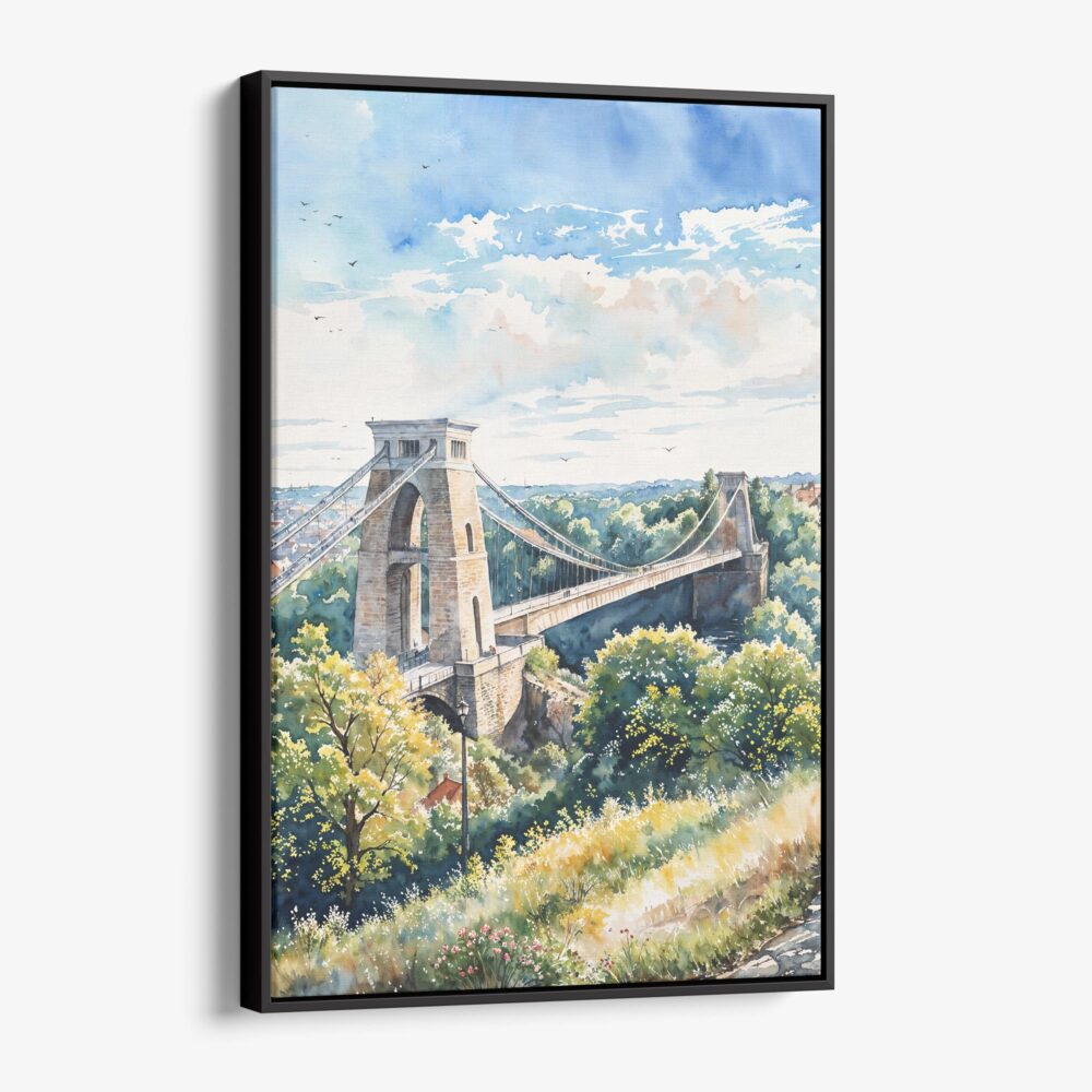 01 - Framed Clifton Bridge Bristol Watercolor Canvas Print - Vertical - Main.jpg 01 - Framed Clifton Bridge Bristol Watercolor Canvas Print - Vertical - Main.jpg