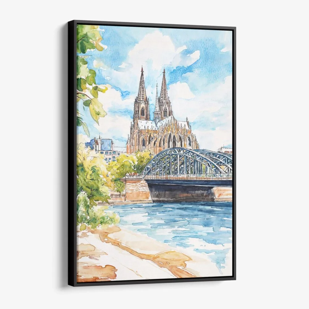 01 - Framed Cologne Cathedral Watercolor Canvas Print - Vertical - Main.jpg