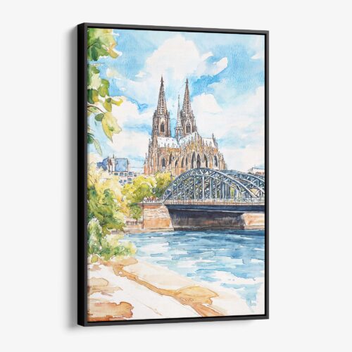 01 - Framed Cologne Cathedral Watercolor Canvas Print - Vertical - Main.jpg