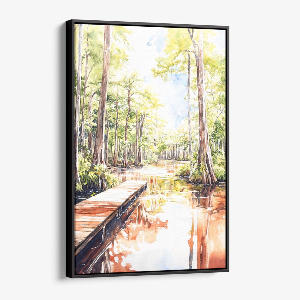 01 - Framed Congaree National Park Watercolor Canvas Print - Vertical - Main.jpg