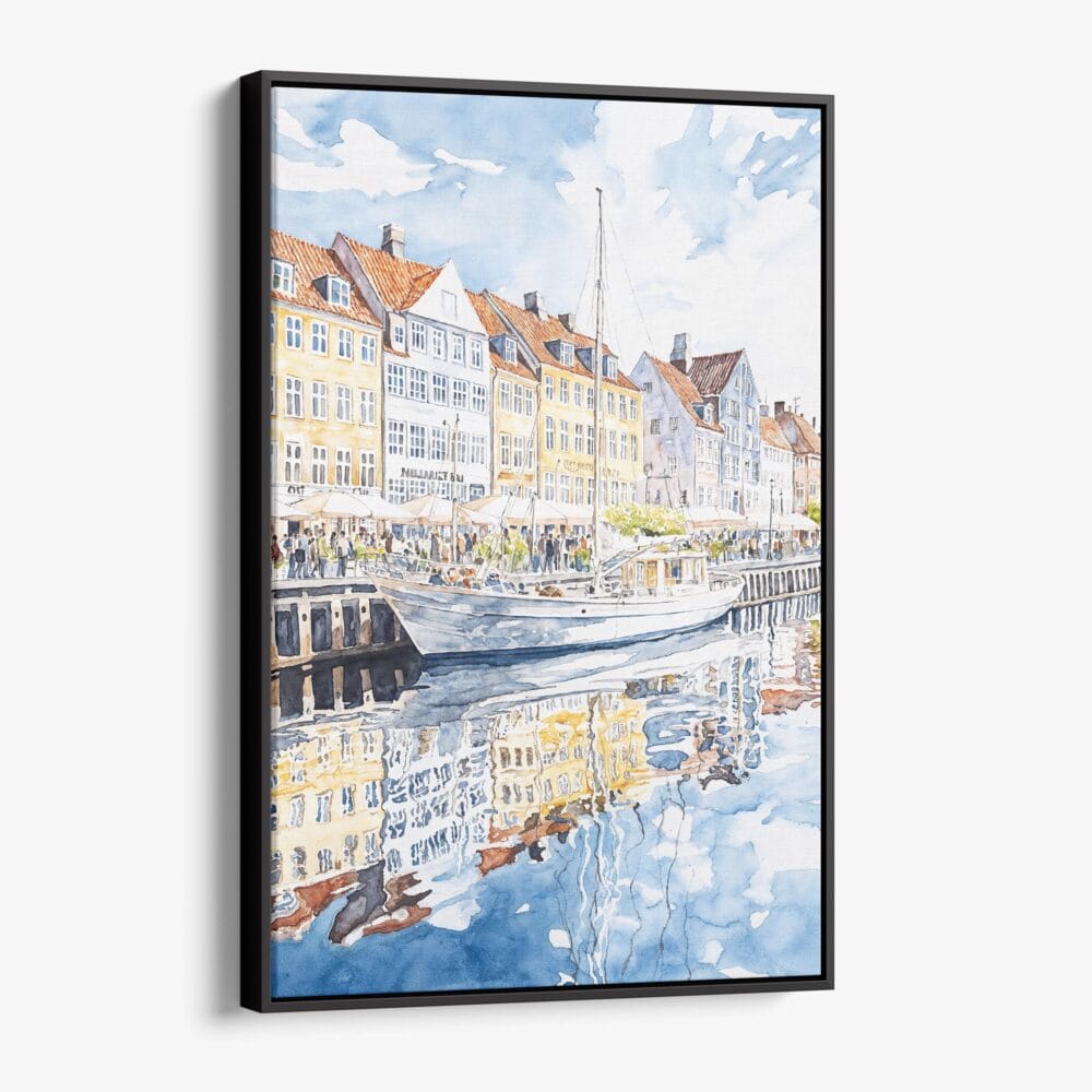 01 - Framed Copenhagen Denmark Watercolor Canvas Print - Vertical - Main.jpg