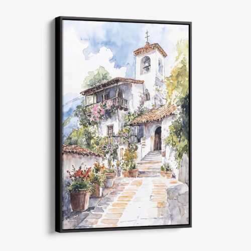 01 - Framed Cordoba Spain Watercolor Canvas Print - Vertical - Main.jpg