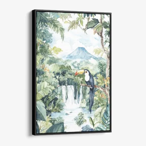 01 - Framed Costa Rica Arenal Vulcano Watercolor Canvas Print - Vertical - Main.jpg