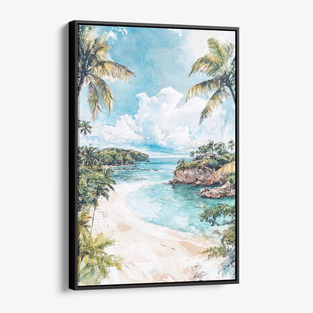 01 - Framed Costa Rica Playa Dominical Watercolor Canvas Print - Vertical - Main.jpg