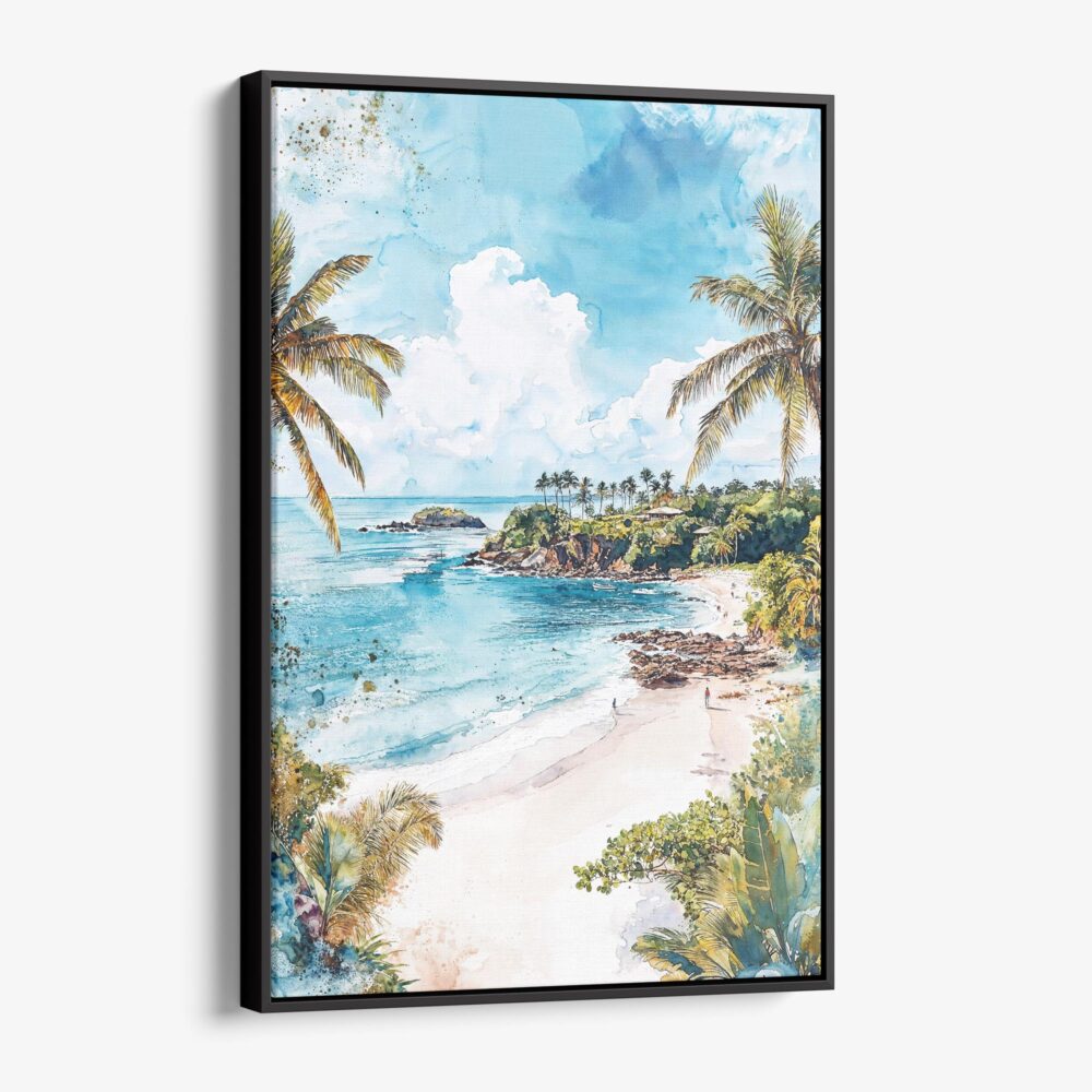 01 - Framed Costa Rica Playa Ventana Watercolor Canvas Print - Vertical - Main.jpg