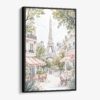 01 - Framed Cozy Paris Cafe Streetscene with Eiffel Tower Watercolor@2x Canvas Print - Vertical - Main.jpg