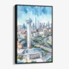 01 - Framed Dallas Texas Skyline Watercolor Canvas Print - Vertical - Main.jpg