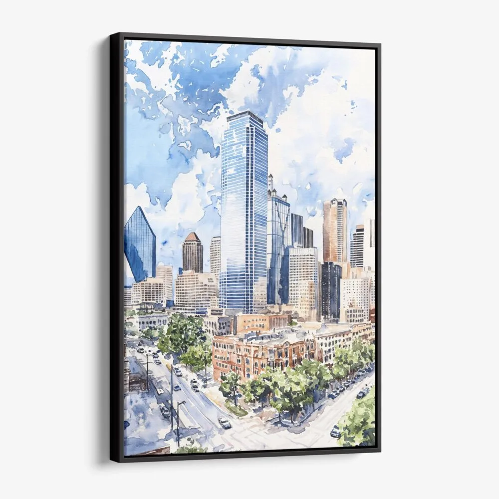 01 - Framed Dallas Texas Watercolor Canvas Print - Vertical - Main.jpg 01 - Framed Dallas Texas Watercolor Canvas Print - Vertical - Main.jpg