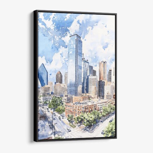 01 - Framed Dallas Texas Watercolor Canvas Print - Vertical - Main.jpg