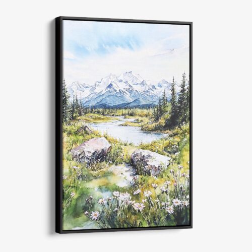 01 - Framed Denali National Park Watercolor Canvas Print - Vertical - Main.jpg