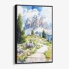 01 - Framed Dolomites Hiking Watercolor Canvas Print - Vertical - Main.jpg