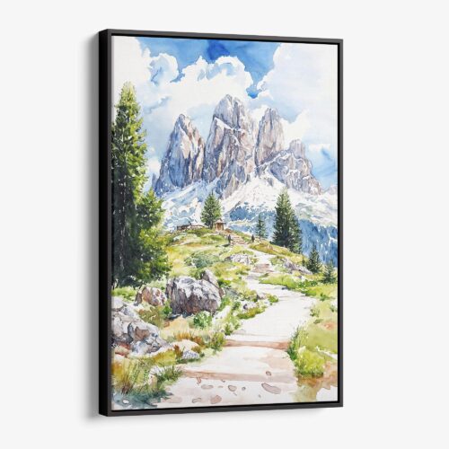 01 - Framed Dolomites Hiking Watercolor Canvas Print - Vertical - Main.jpg