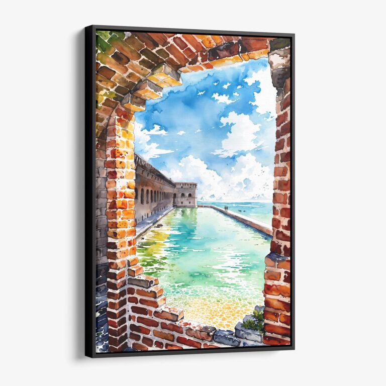 01 - Framed Dry Tortugas National Park Watercolor Canvas Print - Vertical - Main.jpg