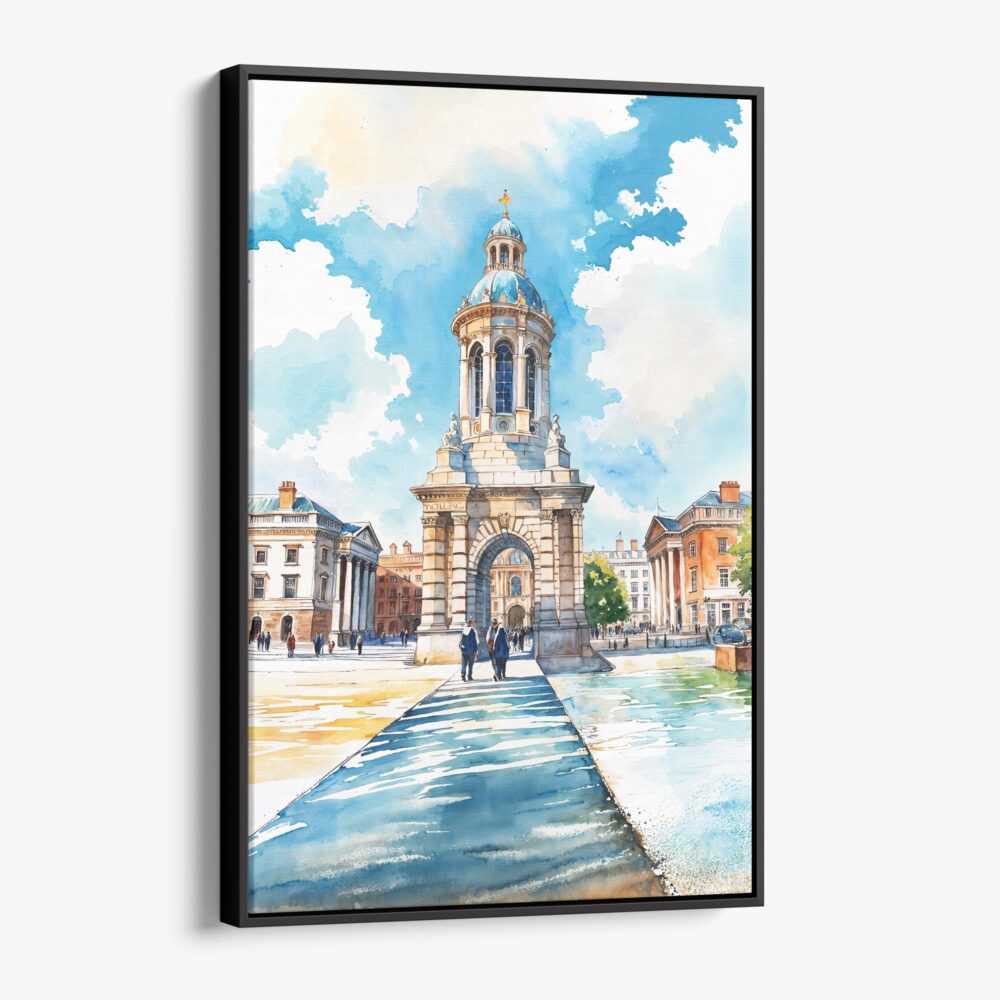 01 - Framed Dublin Trinity College Watercolor Canvas Print - Vertical - Main.jpg