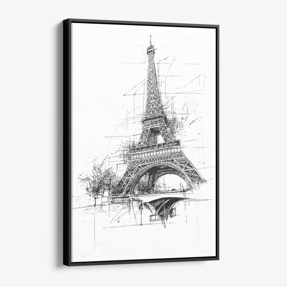01 - Framed Eiffel Tower - Pencil Drawing Canvas Print - Vertical - Main.jpg