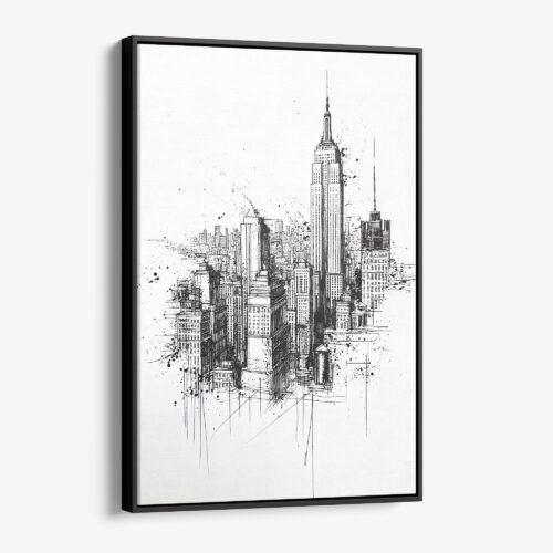 01 - Framed Empire State Building - Pencil Drawing Canvas Print - Vertical - Main.jpg