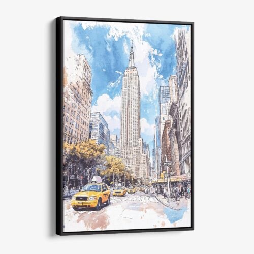 01 - Framed Empire State Building - Watercolor Canvas Print - Vertical - Main.jpg