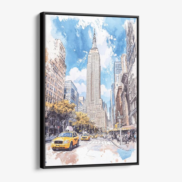 01 - Framed Empire State Building - Watercolor Canvas Print - Vertical - Main.jpg