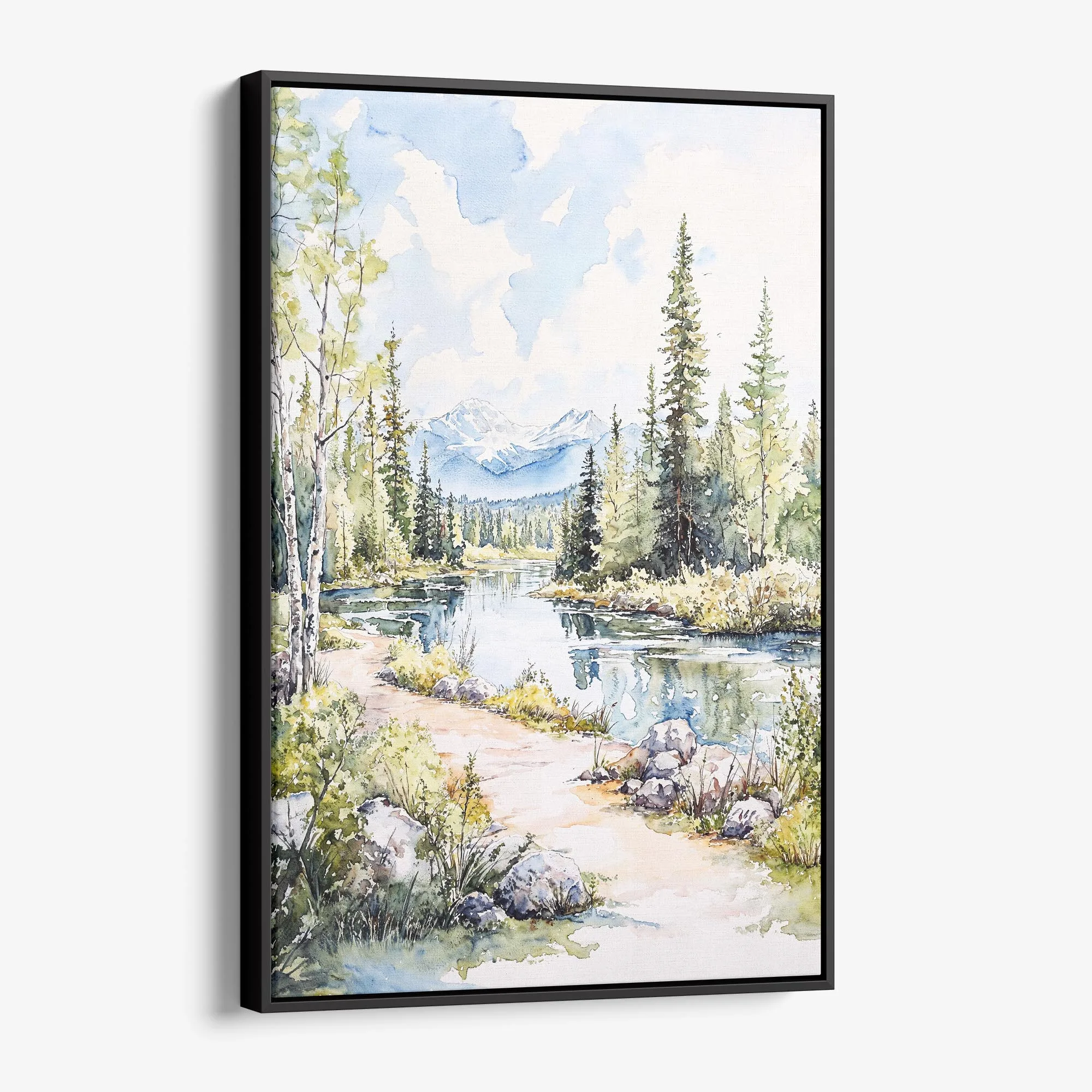 Framed Fairbanks Alaska Watercolor Canvas Print – Landscape Wall Art