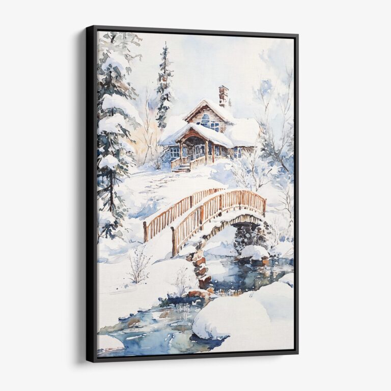 01 - Framed Fairbanks Alaska Winter watercolor Canvas Print - Vertical - Main.jpg