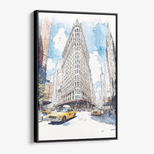 01 - Framed Flatiron Watercolor Canvas Print - Vertical - Main.jpg