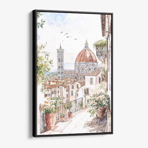 01 - Framed Florence Cathedral - Watercolor Canvas Print - Vertical - Main.jpg