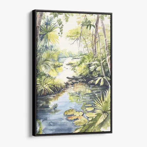 01 - Framed Floride Everglades Watercolor 2 Canvas Print - Vertical - Main.jpg
