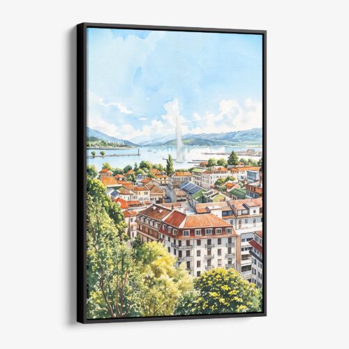 01 - Framed Geneva Switzerland Watercolor Canvas Print - Vertical - Main.jpg