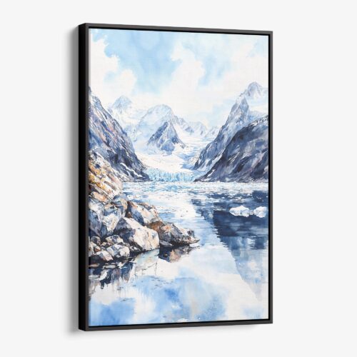 01 - Framed Glacier Bay National Park Watercolor Canvas Print - Vertical - Main.jpg