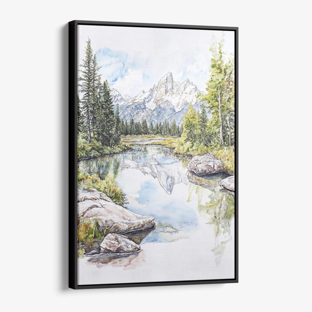 01 - Framed Grand Teton National Park Watercolor Canvas Print - Vertical - Main.jpg 01 - Framed Grand Teton National Park Watercolor Canvas Print - Vertical - Main.jpg