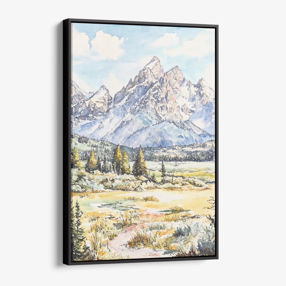 01 - Framed Grand Teton Watercolor Canvas Print - Vertical - Main.jpg