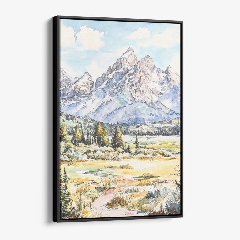 01 - Framed Grand Teton Watercolor Canvas Print - Vertical - Main.jpg
