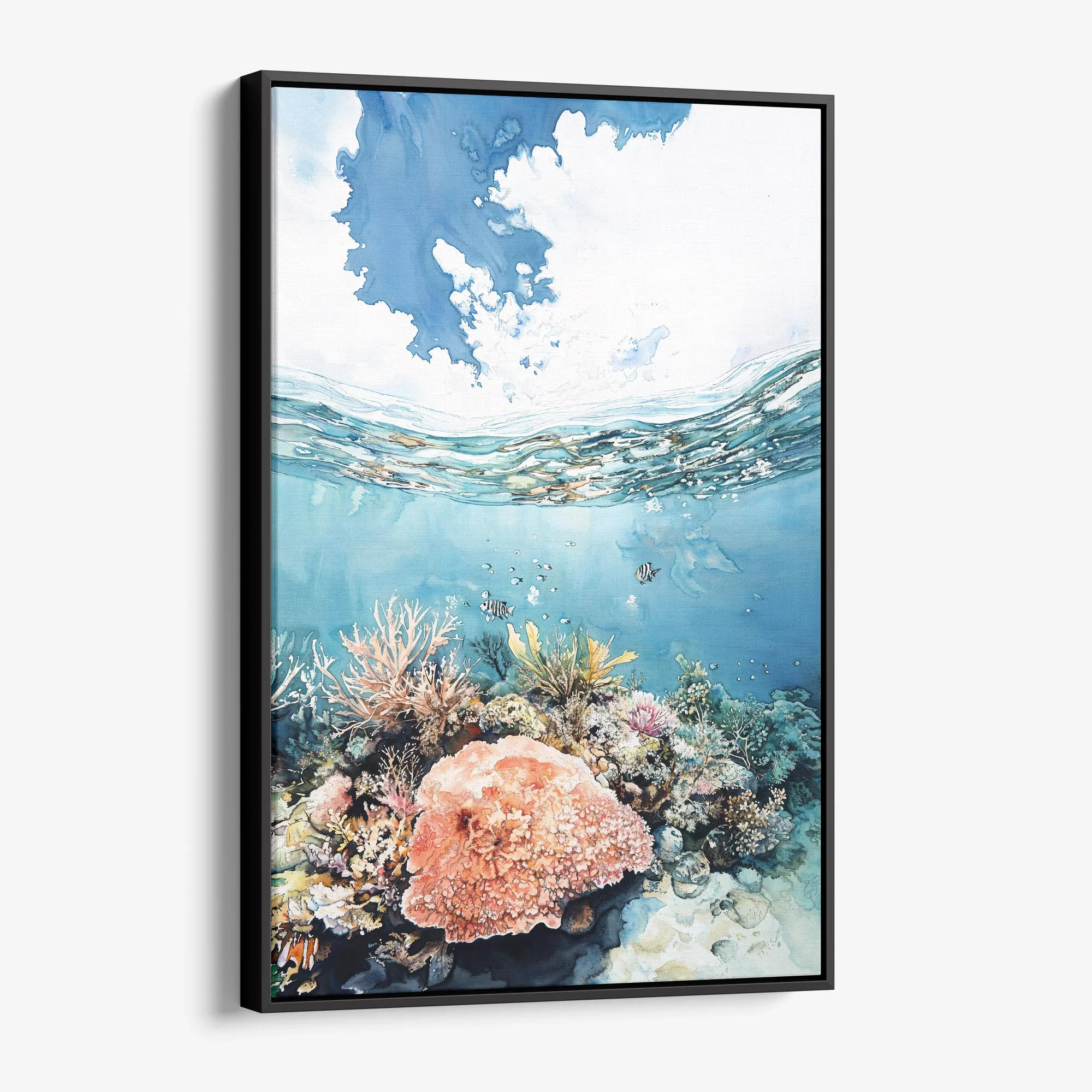 Great Barrier Reef Watercolor Canvas Print – Coral Reef Underwater Art