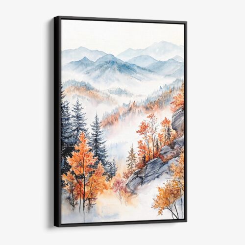 01 - Framed Great Smoky Mountains watercolor Canvas Print - Vertical - Main.jpg