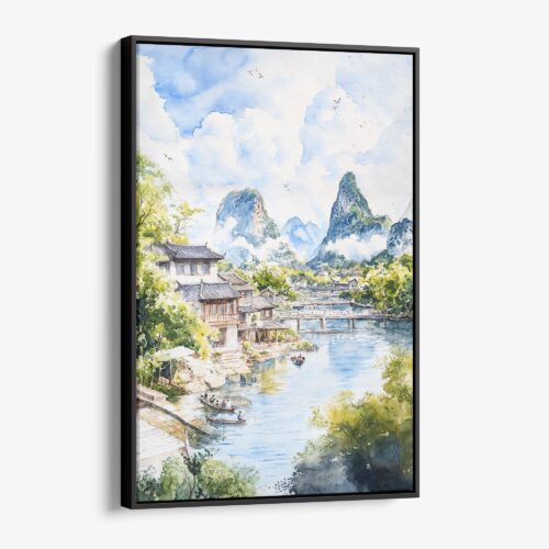 01 - Framed Guilin China Watercolor Canvas Print - Vertical - Main.jpg