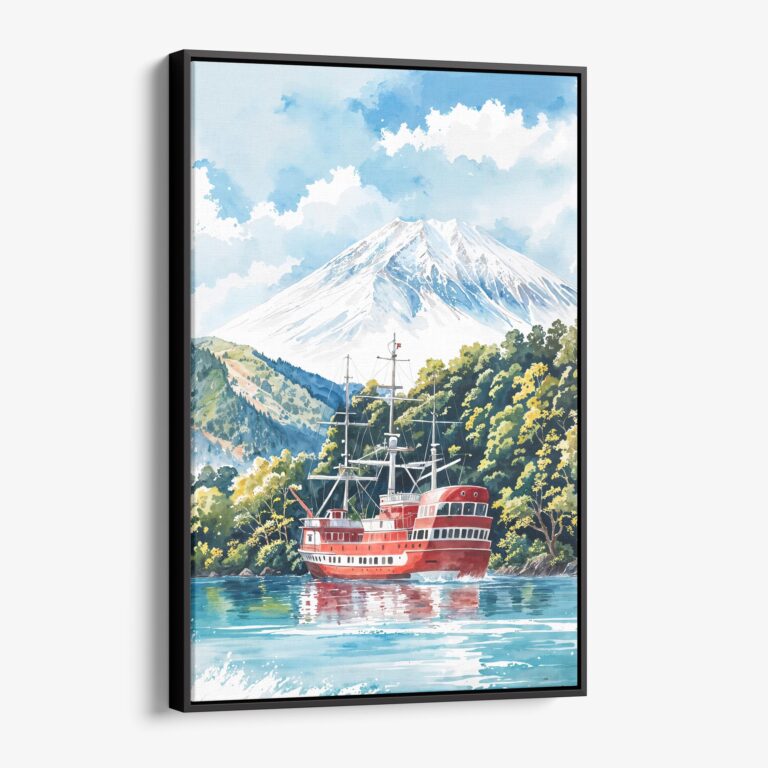 01 - Framed Hakone with Mount Fuji Watercolor Canvas Print - Vertical - Main.jpg