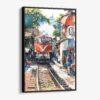 01 - Framed Hanoi Train Street Vietnam Watercolor Canvas Print - Vertical - Main.jpg