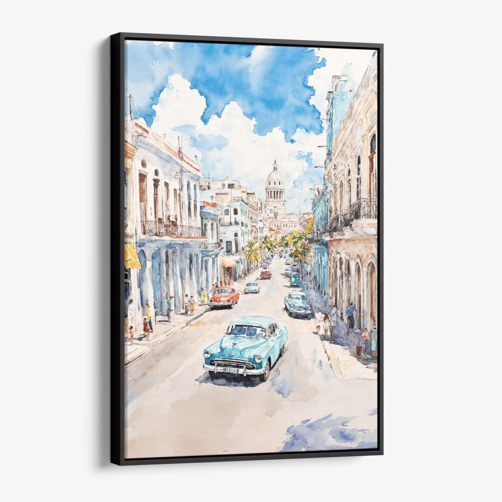 01 - Framed Havana Cuba Watercolor Canvas Print - Vertical - Main.jpg