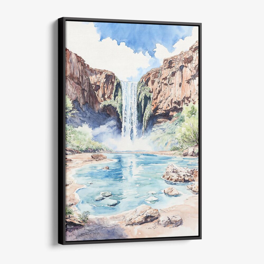 01 - Framed Havasu Falls Watercolor Canvas Print - Vertical - Main.jpg
