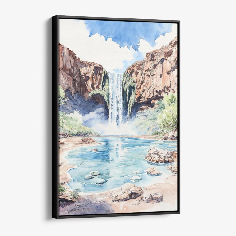 01 - Framed Havasu Falls Watercolor Canvas Print - Vertical - Main.jpg