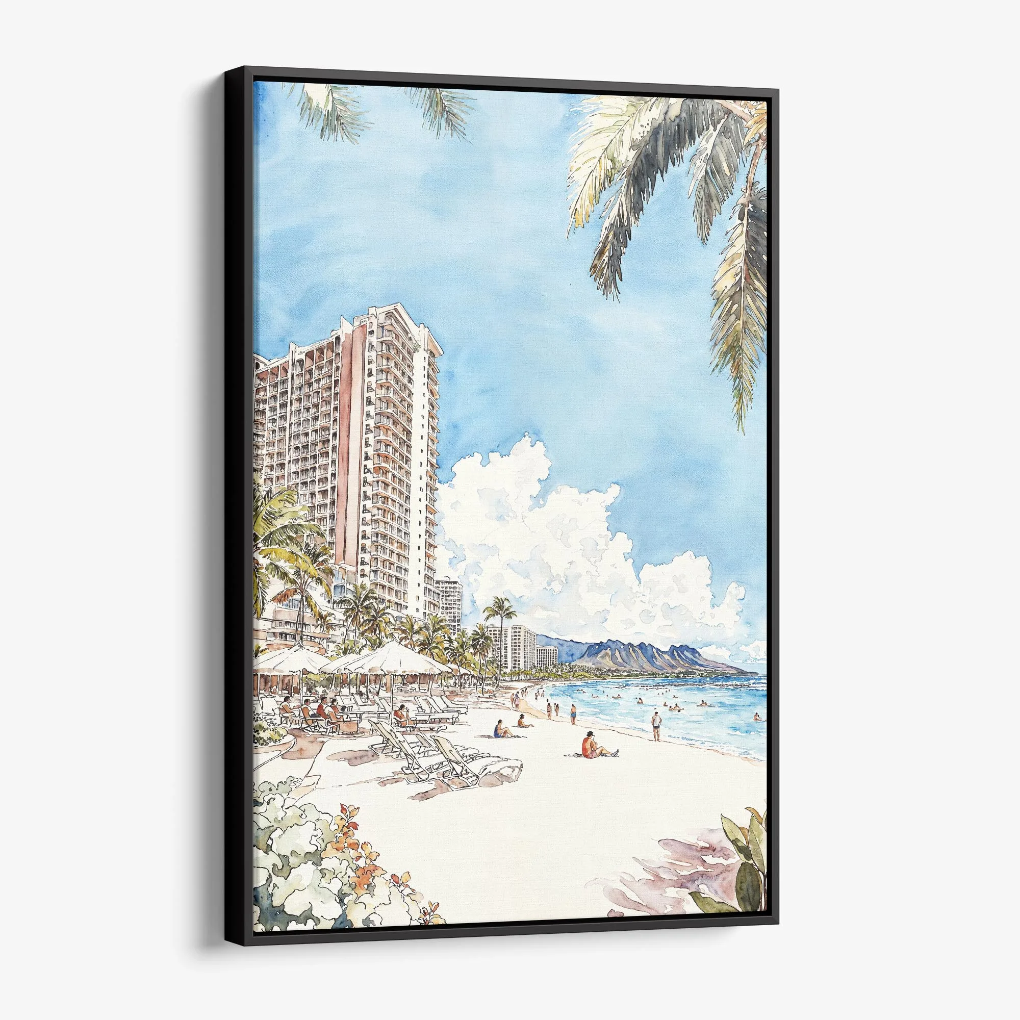 Watercolor Canvas Print of Maui's Golden Beach – Hawaii Coastal Scene