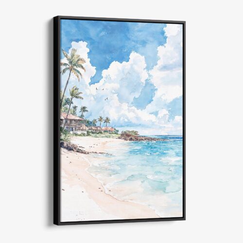 01 - Framed Hawaii - Maui - Watercolor Canvas Print - Vertical - Main.jpg