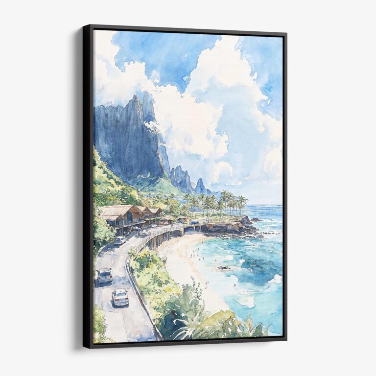 01 - Framed Hawaii - Napali - Watercolor Canvas Print - Vertical - Main.jpg