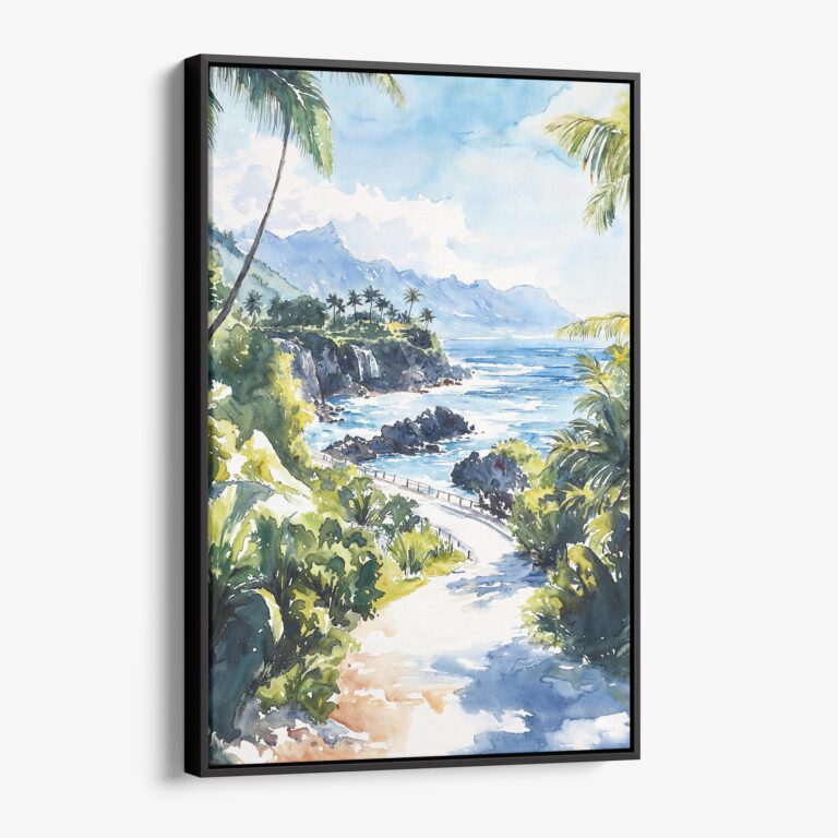 01 - Framed Hawaii Road to Hana Watercolor Canvas Print - Vertical - Main.jpg