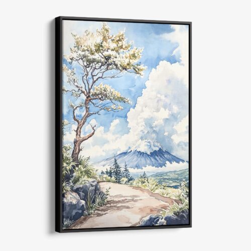 01 - Framed Hawaii Volcanoes National Park Watercolor Canvas Print - Vertical - Main.jpg