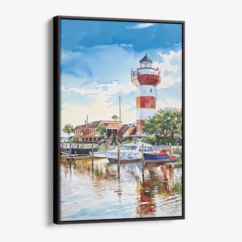 01 - Framed Hilton Head South Carolina Watercolor Canvas Print - Vertical - Main.jpg