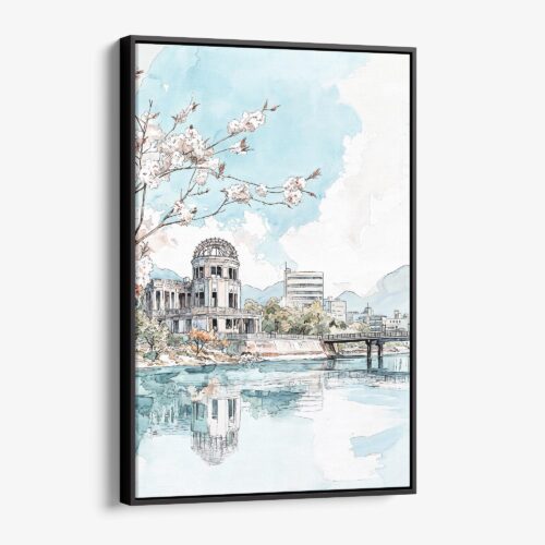 01 - Framed Hiroshima - Watercolor Canvas Print - Vertical - Main.jpg