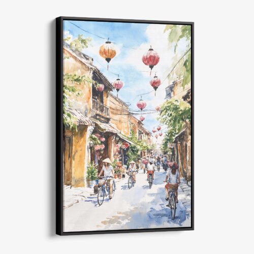 01 - Framed Hoi An Vietnam Watercolor Canvas Print - Vertical - Main.jpg