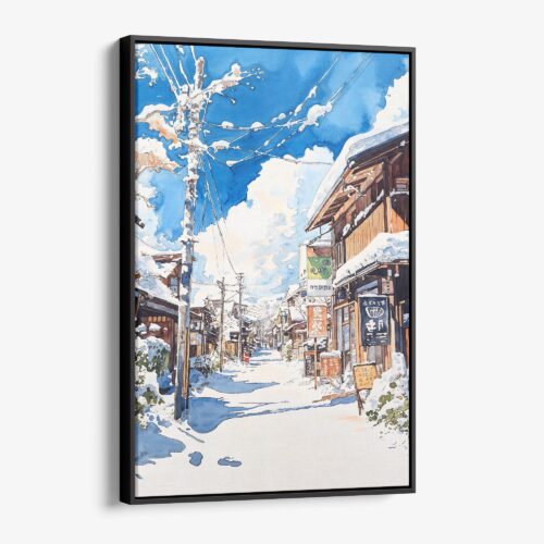 01 - Framed Hokkaido Village - Watercolor Canvas Print - Vertical - Main.jpg