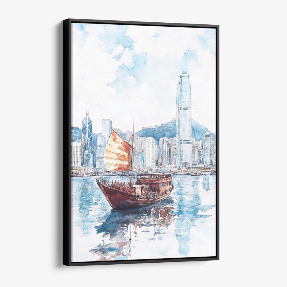 01 - Framed Hong Kong Watercolor Canvas Print - Vertical - Main.jpg